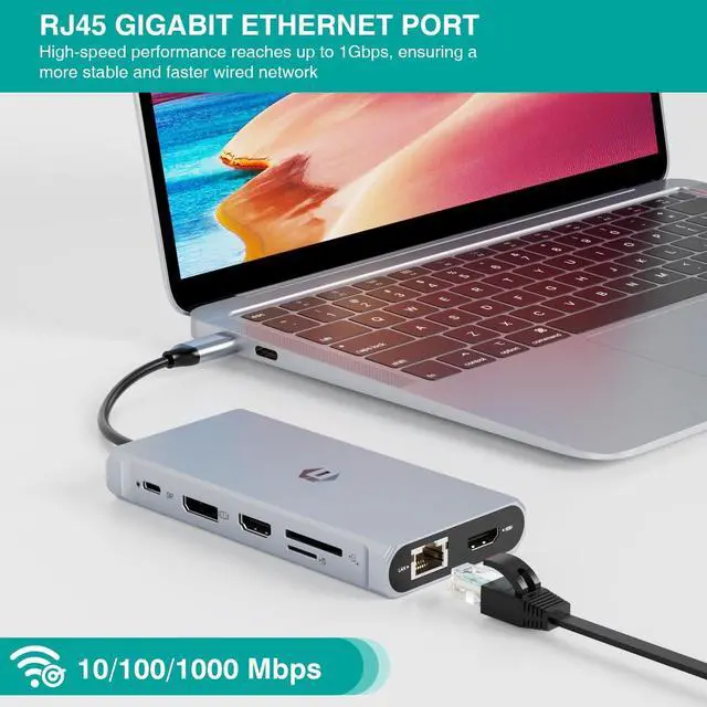 Alt view image 3 of 5 - USB C Laptop Docking Station Dual Monitor, 12 in 1 USB C Hub Adapter Triple Display with 2 HDMI 4K, DisplayPort, Ethernet, 100W PD, 4 USB Ports, TF/SD for Dell/HP/Lenovo/MacBook Pro Laptop