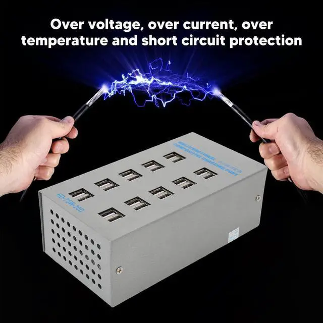 Alt view image 7 of 7 - USB Hub Splitter, USB Charging Hub Multifunctional Powered USB Hub 10 Port Desktop USB Rapid Charger Splitter Charging Port, Power Strips