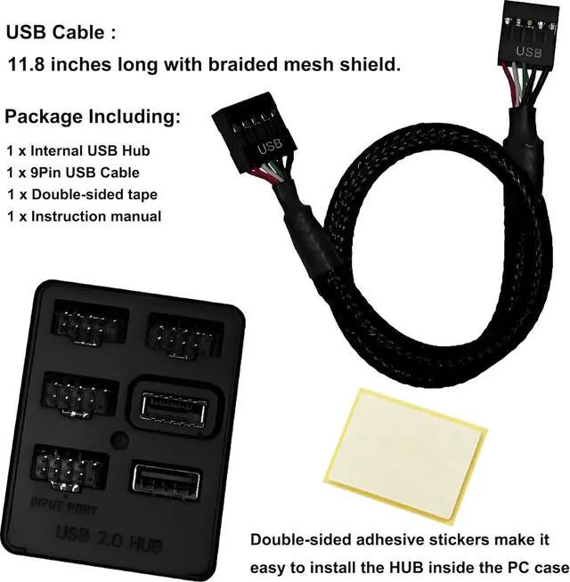 Alt view image 6 of 7 - Multi Port Internal USB Hub Motherboard USB 2.0 Header Splitter, USB 2.0 to USB 3.2 Gen 1 Header Adapter, Front Panel Connector, USB 9Pin to Type-E (Key-A/USB C)