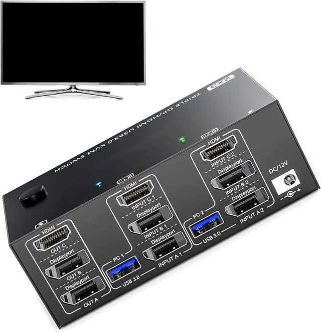 Alt view image 2 of 7 - Xuanxi Advanced Triple Screen Switcher With 2 DisplayPort And HDTV 4 USB3.0 Port Seamlessly 8K And 4K Display Sharing