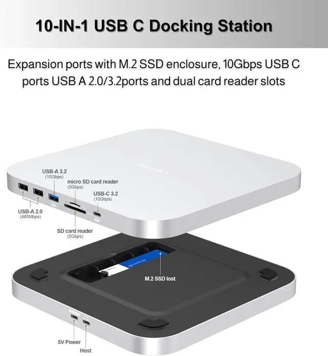 Alt view image 2 of 6 - GEWOKLIY Mac Mini Hub & Stand with SSD Enclosure for NVME/SATA M.2, Mac Mini Dock with USB C 10Gbps USB A/C Port, TF/SD Card Reader USB C Hub for Mac Mini M1/ M2 and Mac Studio | Accessories