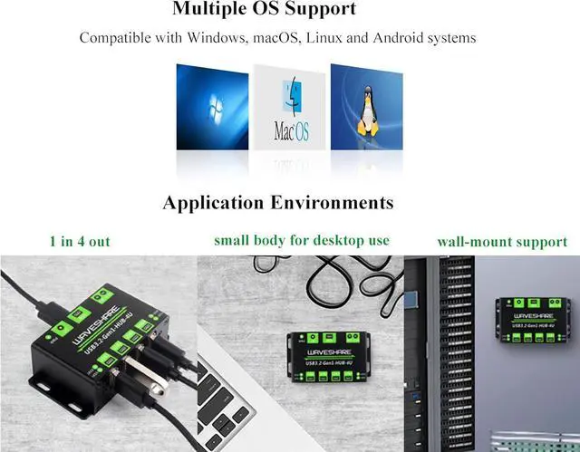 Alt view image 6 of 7 - 4-Ch USB 3.2 Gen1 HUB, 4-Port USB Hub 4X Extended USB 3.2 Gen1 Ports and 5Gbps, Compatible with Windows,Linux and Android Systems and USB 3.2/2.0/1.1, No Driver Required, Plug-and-Play