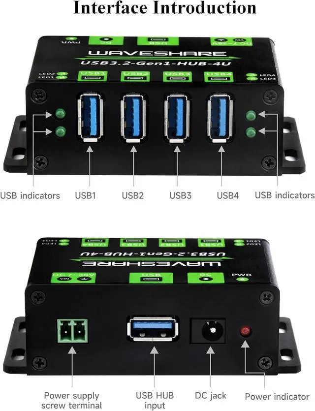 Alt view image 7 of 7 - 4-Ch USB 3.2 Gen1 HUB, 4-Port USB Hub 4X Extended USB 3.2 Gen1 Ports and 5Gbps, Compatible with Windows,Linux and Android Systems and USB 3.2/2.0/1.1, No Driver Required, Plug-and-Play