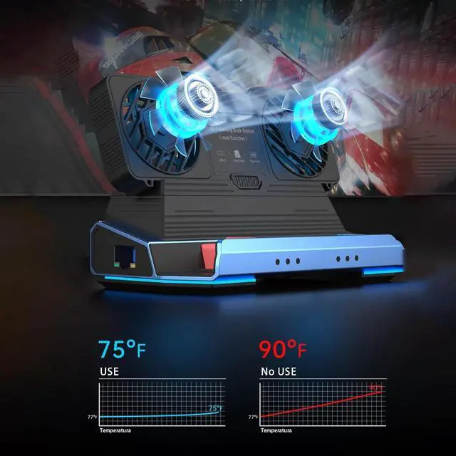 Alt view image 2 of 7 - 9-in-1 Docking Station for Steam Deck, ROG Ally X & Legion Go, Dual Cooling Fan USB C Docking Station with HDMI 4K 60Hz, 1000Mbps, 4*USB 3.0, USB C 100W PD, SD TF Slot