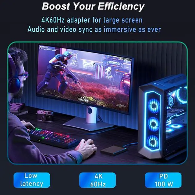 Alt view image 4 of 7 - 9-in-1 Docking Station for Steam Deck, ROG Ally X & Legion Go, Dual Cooling Fan USB C Docking Station with HDMI 4K 60Hz, 1000Mbps, 4*USB 3.0, USB C 100W PD, SD TF Slot