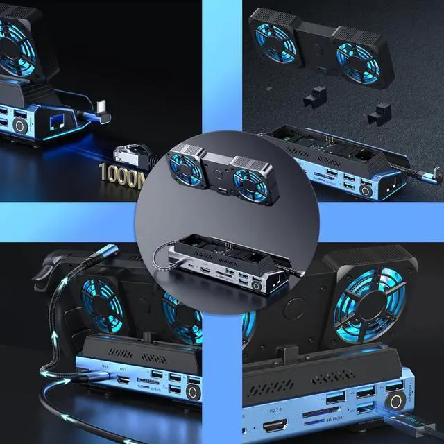 Alt view image 5 of 7 - 9-in-1 Docking Station for Steam Deck, ROG Ally X & Legion Go, Dual Cooling Fan USB C Docking Station with HDMI 4K 60Hz, 1000Mbps, 4*USB 3.0, USB C 100W PD, SD TF Slot
