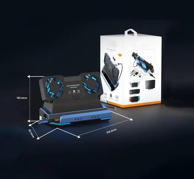 Alt view image 7 of 7 - 9-in-1 Docking Station for Steam Deck, ROG Ally X & Legion Go, Dual Cooling Fan USB C Docking Station with HDMI 4K 60Hz, 1000Mbps, 4*USB 3.0, USB C 100W PD, SD TF Slot