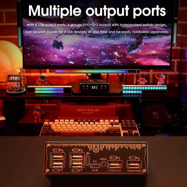 Alt view image 3 of 7 - Douk Audio U6 Retro 6-Port USB Docking Station with Voltmeter  25W USB Charger HUB Power Splitter for Phones, Tablets, and Gadgets