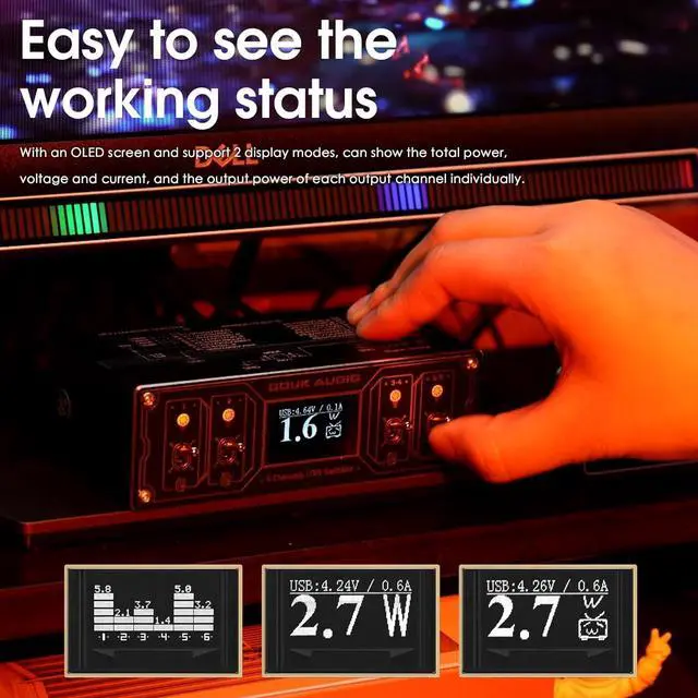 Alt view image 4 of 7 - Douk Audio U6 Retro 6-Port USB Docking Station with Voltmeter  25W USB Charger HUB Power Splitter for Phones, Tablets, and Gadgets