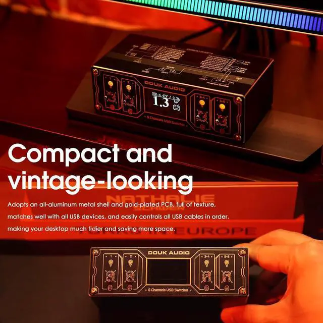 Alt view image 6 of 7 - Douk Audio U6 Retro 6-Port USB Docking Station with Voltmeter  25W USB Charger HUB Power Splitter for Phones, Tablets, and Gadgets