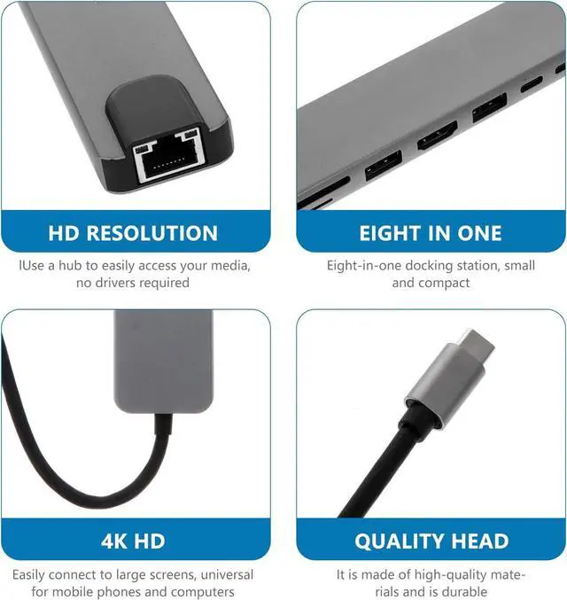 Alt view image 7 of 7 - jojofuny 3pcs Type-c USB Hub Practical Converter for Home Office Compact Design Support Pd Charging Ethernet