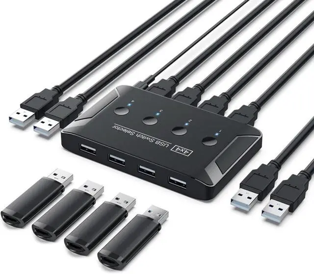 Alt view image 4 of 7 - xbiez USB 4 In 4 Out Box High Speed 4 Port USB Splitter Adapter Printer Sharing For PCs