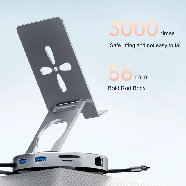 Alt view image 4 of 7 - 10 in 1 USB C Hub with 4K at 60Hz HD Port, Gigabit Ethernet RJ45, 3.5mm Sound, USB2.0, 2xUSB3.0, USB C 3.0 Docking Station, Foldable Design for Tablets