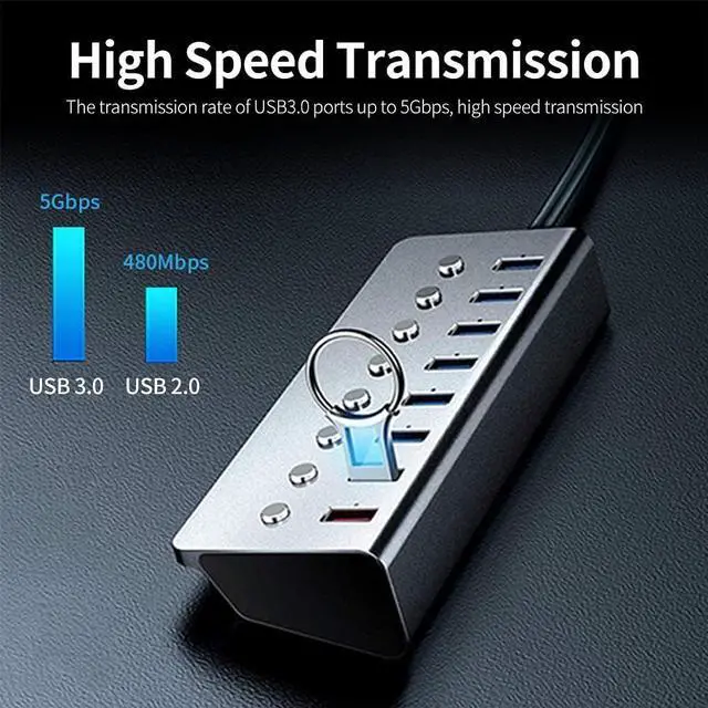 Alt view image 2 of 7 - Hub QISUO Multifunctional 8 Ports USB Hub USB Extension Converter with 7 USB3.0 Expansion Ports 1 Charging Port Independent Switches