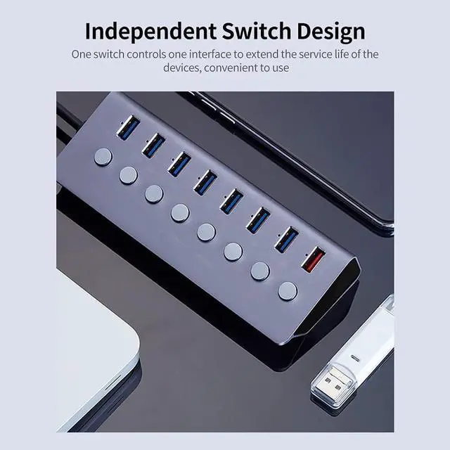 Alt view image 4 of 7 - Hub QISUO Multifunctional 8 Ports USB Hub USB Extension Converter with 7 USB3.0 Expansion Ports 1 Charging Port Independent Switches