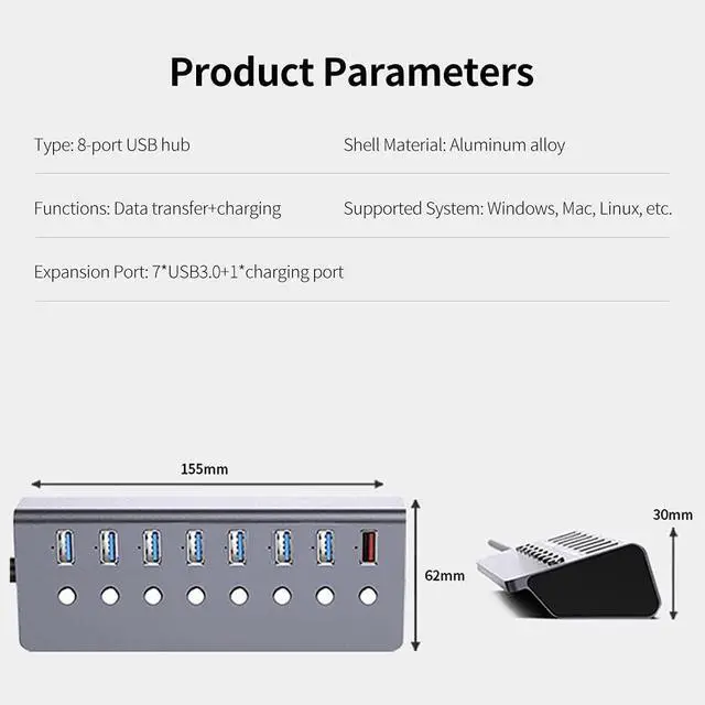 Alt view image 5 of 7 - Hub QISUO Multifunctional 8 Ports USB Hub USB Extension Converter with 7 USB3.0 Expansion Ports 1 Charging Port Independent Switches