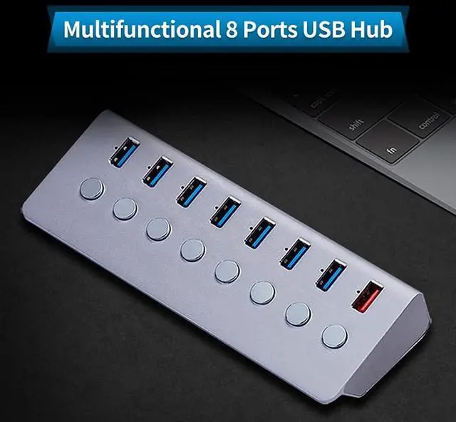 Alt view image 7 of 7 - Hub QISUO Multifunctional 8 Ports USB Hub USB Extension Converter with 7 USB3.0 Expansion Ports 1 Charging Port Independent Switches