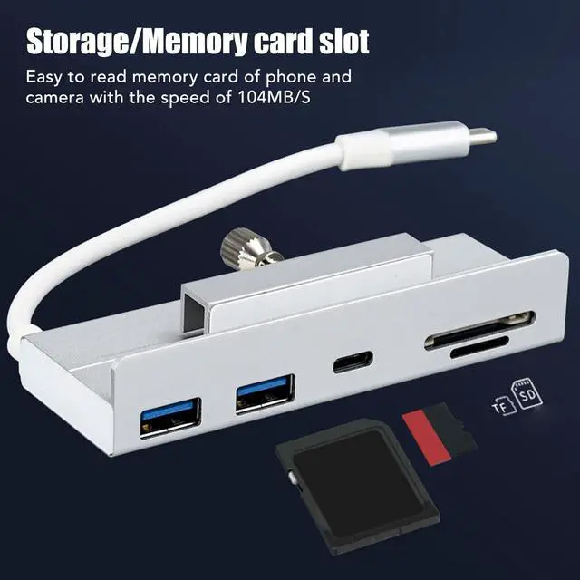 Alt view image 3 of 7 - OS X AIO PC USB C Hub 6 in 1 Aluminum Clamp Hub, High Speed 10Gbps Transmission, Memory Card Slot, Easy Installation, Plug and Play, for 24in Computer
