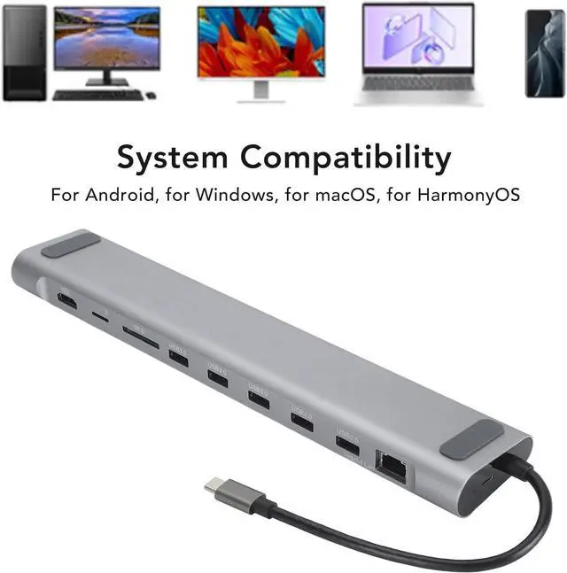 Alt view image 6 of 7 - Aluminium Alloy USB C Hub with 4K, VGA, 1000Mbps RJ45, 5 USB3.0, 3.5mm Audio Ports, PD Charging Port, Storage Card Slot, Compatible for, for HarmonyOS