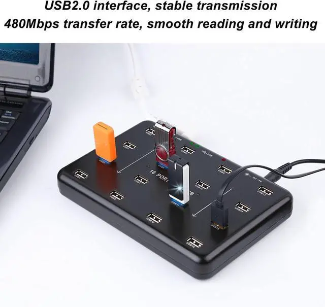 Alt view image 5 of 7 - USB 2.0 Hub, 16 Port Memory Card Duplicator Plug and Play, Double Circuit Guard, Copier Powered USB Splitter for Memory Card Hard Disk (US Plug)