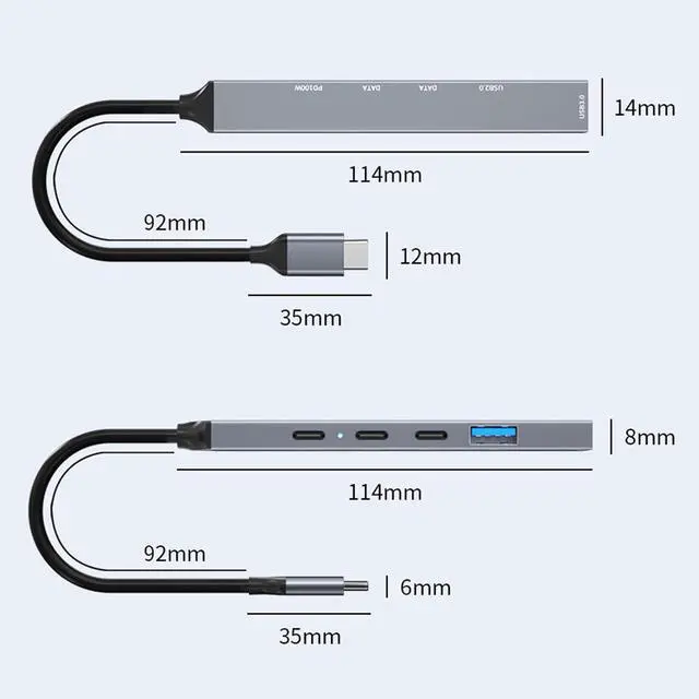 Alt view image 3 of 7 - Mllepjdh 5 Ports USB C Hub for Laptop 5 in 1 USB Adapter Speed Data Transfer 5Gbps PD100W Aluminum Alloy USB C Hubs 5 in 1 Adapter TypeC Adapter 5Gbps Data Transfer PD 100W Charging for Laptop
