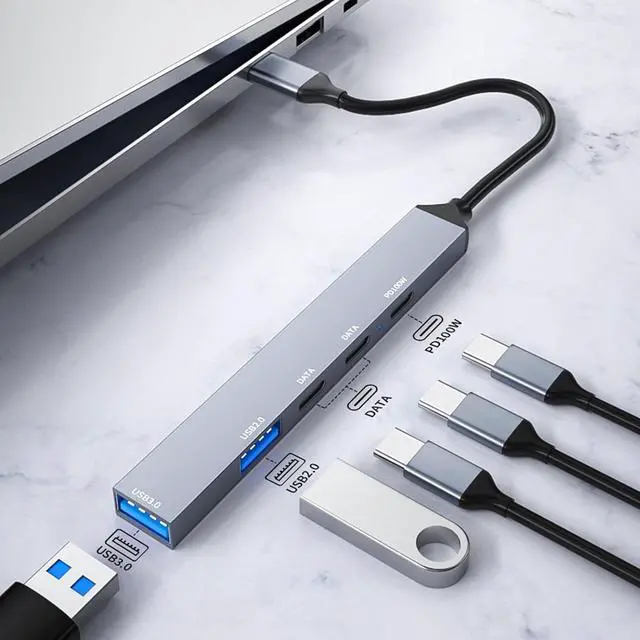 Alt view image 2 of 7 - Mllepjdh 5 Ports USB C Hub for Laptop 5 in 1 USB Adapter Speed Data Transfer 5Gbps PD100W Aluminum Alloy USB C Hubs 5 in 1 Adapter TypeC Adapter 5Gbps Data Transfer PD 100W Charging for Laptop
