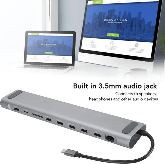 Alt view image 2 of 7 - Type C Hub, 12 in 1 Multiport Adapter with 4K HD Multimedia Interface and VGA Video Output PD Hub Docking Station USB Splitter Adapter