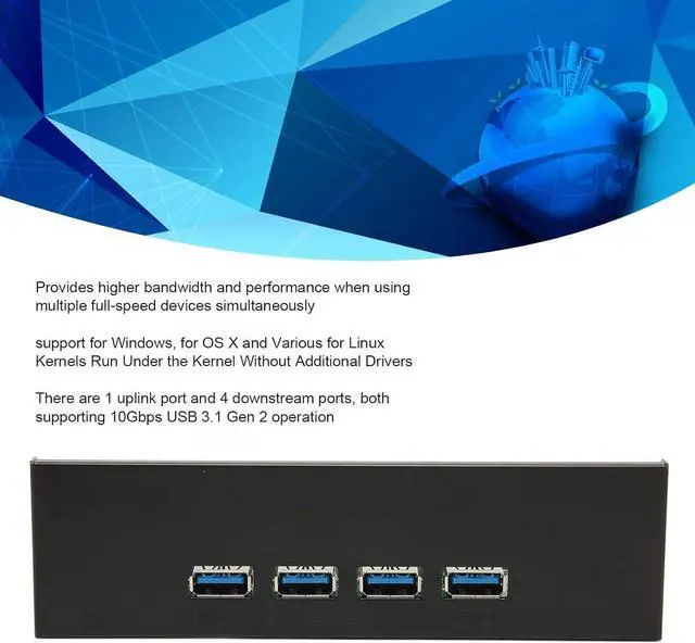 Alt view image 4 of 7 - USB 3.1 Front Panel Hub 4 Ports, USB 3.1 Front Panel Hub 5.25in 4 USB3.1 Type a Ports Support USB 3.1 Gen 2 10Gbps