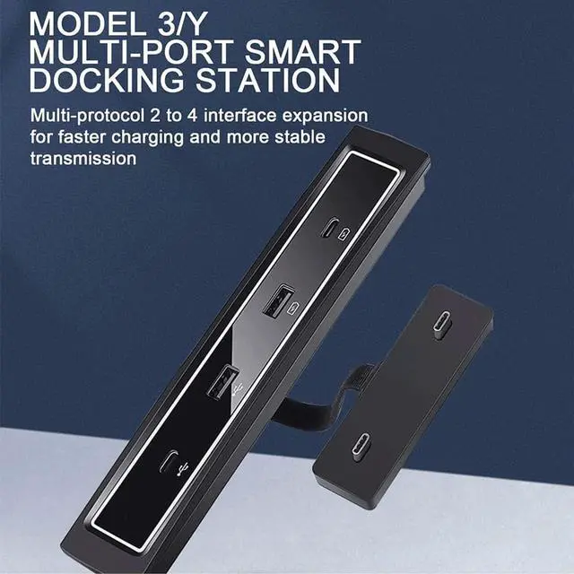 Alt view image 6 of 6 - Car Port Charger,for Tesla Model 3 Model Y 2021 Docking Station Multi-Port Smart Docking Station with LED Light USB Hub 4-Port USB Dynamic Power Cable Charger Powered Splitter Extension Accessories