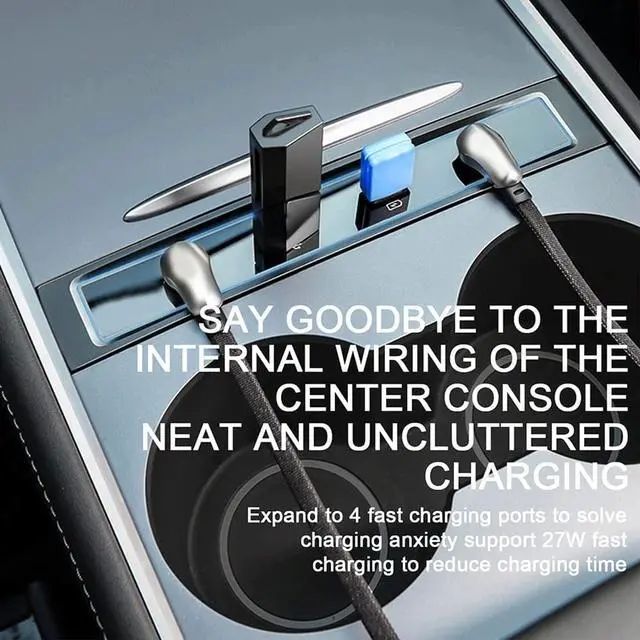 Alt view image 5 of 6 - Car Port Charger,for Tesla Model 3 Model Y 2021 Docking Station Multi-Port Smart Docking Station with LED Light USB Hub 4-Port USB Dynamic Power Cable Charger Powered Splitter Extension Accessories