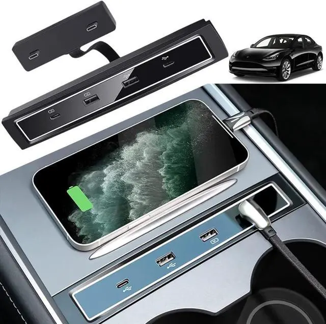 Main image of Car Port Charger,for Tesla Model 3 Model Y 2021 Docking Station Multi-Port Smart Docking Station with LED Light USB Hub 4-Port USB Dynamic Power Cable Charger Powered Splitter Extension Accessories