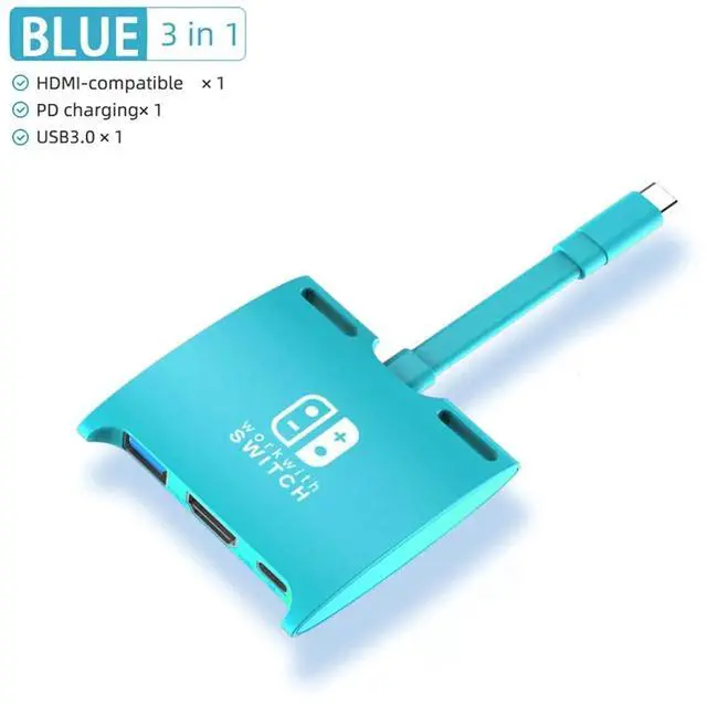 Alt view image 3 of 4 - Switch HUB Portable Docking Station USB C to 1080P HDMI-Compatible USB 3.0 Hub (Color : 3IN1 Blue A)
