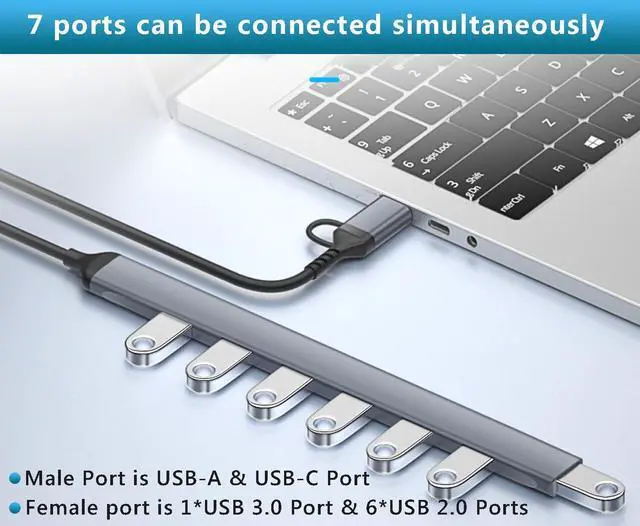 Alt view image 3 of 7 - USB Hub 3.0 with 7 Ports, USB C to USB 3.0 Hub for MacBook Pro, iMac, iPad Pro, Data USB Hub Splitter for Laptop, PS4, PS5, Surface Pro, Flash Drive