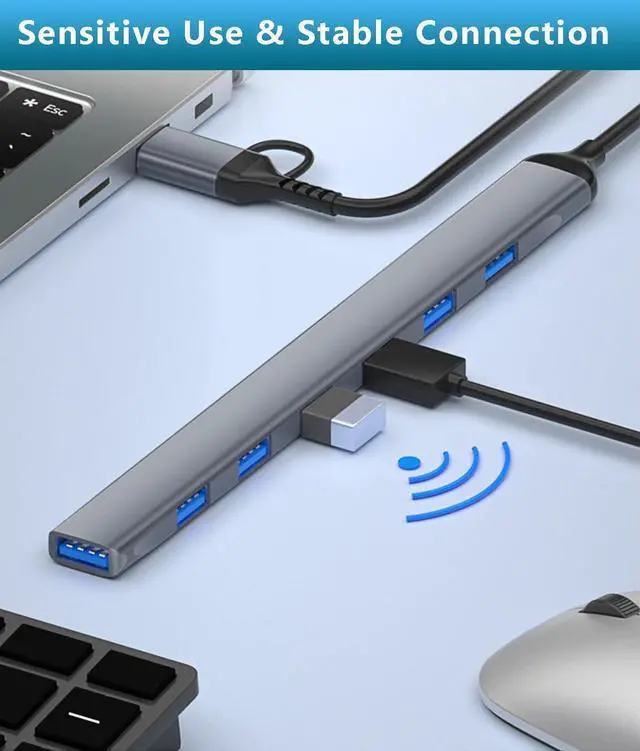 Alt view image 4 of 7 - USB Hub 3.0 with 7 Ports, USB C to USB 3.0 Hub for MacBook Pro, iMac, iPad Pro, Data USB Hub Splitter for Laptop, PS4, PS5, Surface Pro, Flash Drive