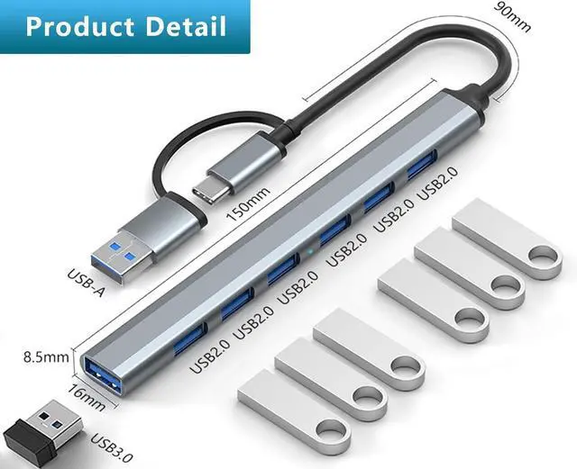 Alt view image 2 of 7 - USB Hub 3.0 with 7 Ports, USB C to USB 3.0 Hub for MacBook Pro, iMac, iPad Pro, Data USB Hub Splitter for Laptop, PS4, PS5, Surface Pro, Flash Drive