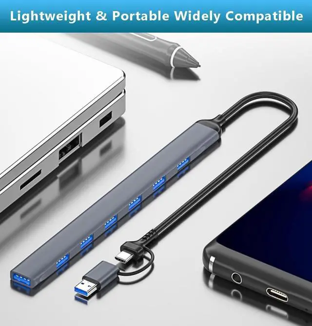 Alt view image 7 of 7 - USB Hub 3.0 with 7 Ports, USB C to USB 3.0 Hub for MacBook Pro, iMac, iPad Pro, Data USB Hub Splitter for Laptop, PS4, PS5, Surface Pro, Flash Drive