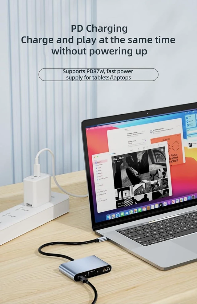 Alt view image 7 of 7 - USB C HUB, 10-in-1 Adapter Docking Station with 4K HDMI,VGA,87W PD,5Gbps USB3.0/2.0,RJ45 Ethernet,SD/TF Card Reader,3.5mm Audio,Compatible with MacBook Pro/Air, Other Type C Latops Devices.
