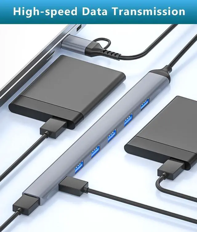 Alt view image 5 of 7 - USB Hub 3.0 with 7 Ports, USB C to USB 3.0 Hub for MacBook Pro, iMac, iPad Pro, Data USB Hub Splitter for Laptop, PS4, PS5, Surface Pro, Flash Drive