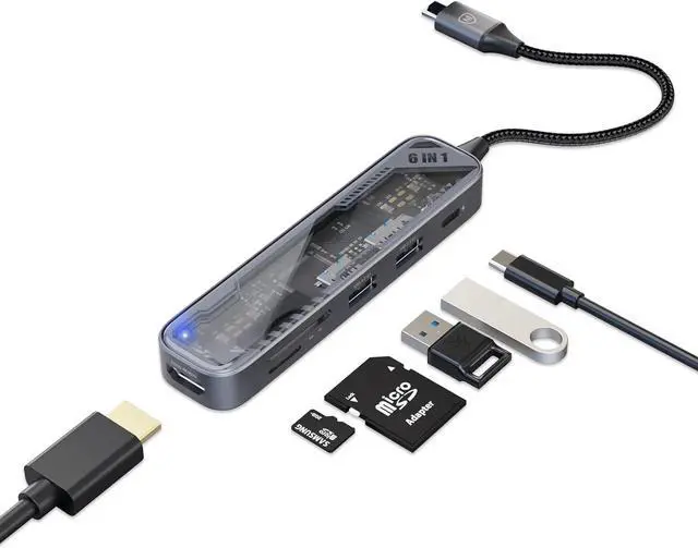 Main image of MicroPack USB C Hub 6 in 1, 100W PD Charging, 4K@60Hz HDMI, 2 USB 3.2 GEN1 5Gbps, TF/SD Card Reader, USB C Multi-Port Adapter Docking Station for MacBook Pro Air iPad Laptop Other Type C Devices