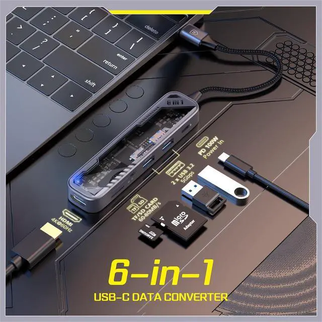 Alt view image 2 of 7 - MicroPack USB C Hub 6 in 1, 100W PD Charging, 4K@60Hz HDMI, 2 USB 3.2 GEN1 5Gbps, TF/SD Card Reader, USB C Multi-Port Adapter Docking Station for MacBook Pro Air iPad Laptop Other Type C Devices