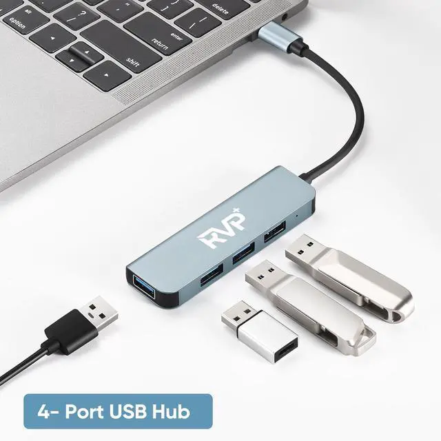 Alt view image 2 of 7 - RVP+ USB Hub for Laptop, 4 Port USB Multiport Adapter, USB Splitter for Flash Drive, Keyboard, Mouse, Console, HDD, Xbox
