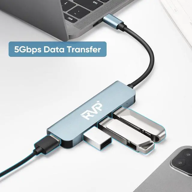 Alt view image 4 of 7 - RVP+ USB Hub for Laptop, 4 Port USB Multiport Adapter, USB Splitter for Flash Drive, Keyboard, Mouse, Console, HDD, Xbox