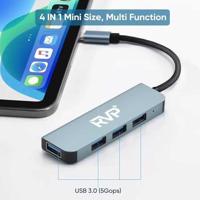Alt view image 5 of 7 - RVP+ USB Hub for Laptop, 4 Port USB Multiport Adapter, USB Splitter for Flash Drive, Keyboard, Mouse, Console, HDD, Xbox