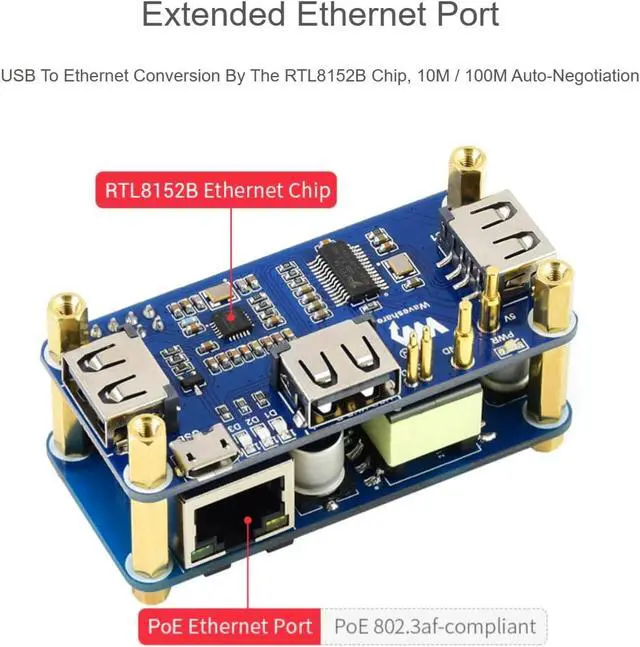 Alt view image 5 of 6 - TUOPUONE PoE Ethernet/USB HUB Box Compatible with Raspberry Pi Zero 3X USB 2.0 Ports 802.3af-Compliant Suitable for RPi Zero/Zero 2W / Zero W/Zero WH
