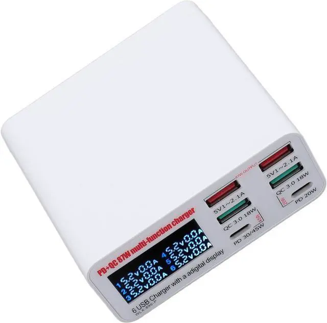 Alt view image 6 of 7 - USB Multiple Devices Charging Station, 87W USB A USB C USB Hub, Hub with 6 Ports LCD Screen QC3.0 PD Fast Charging USB Power Strip (US Plug)