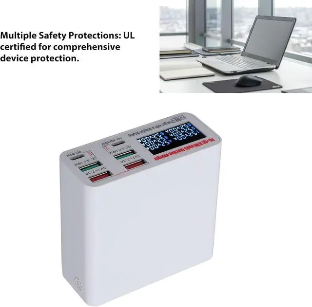 Alt view image 4 of 7 - USB Multiple Devices Charging Station, 87W USB A USB C USB Hub, Hub with 6 Ports LCD Screen QC3.0 PD Fast Charging USB Power Strip (US Plug)