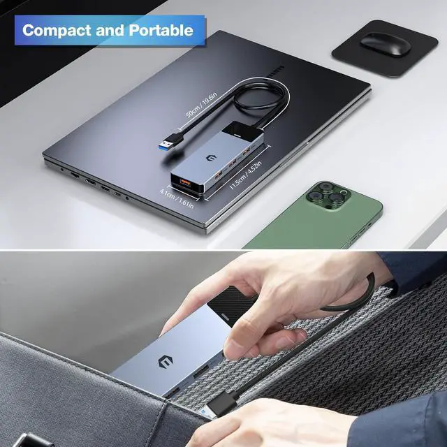 Alt view image 6 of 7 - oditton 4in 1 USB Hub, USB 3.2 Hub, USB Splitter Multiport Adapter 10Gbps Data Hub with 1.6ft/50cm Extended Line for MacBook Air/Pro, iMac, Dell Desktop, HP Desktop, Surface, Tesla Model 3, Mobile HDD