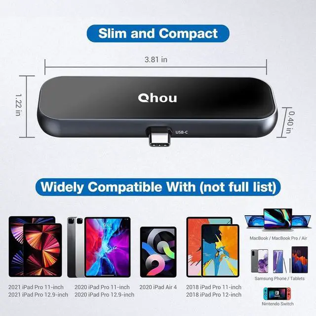 Alt view image 6 of 6 - 6 Ports USB C Adapter for iPad Pro, USB C Multiport Hub for iPad Pro 2021 2020 12.9/11'', Dongle USB C Dock for iPad Air 5/4 (4K HDMI, USB 3.0 Port, SD/TF Reader, 100W PD, Headphone Jack)