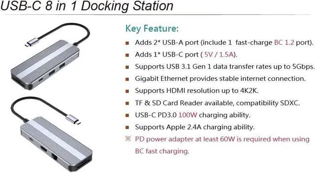 Alt view image 5 of 5 - GXMRHWY 8 in 1 Aluminum USB Hub USB Type C Hub 3 0 Multi Function Adapter
