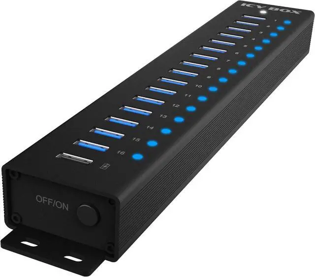 Main image of ICY BOX USB HUB (17 Ports) 16x USB & 1x USB Charging, USB 3.2 Gen 1 (5 Gbit/s per Port), with 96 W Power Supply, USB-A, Aluminium, IB-HUB1717-U3